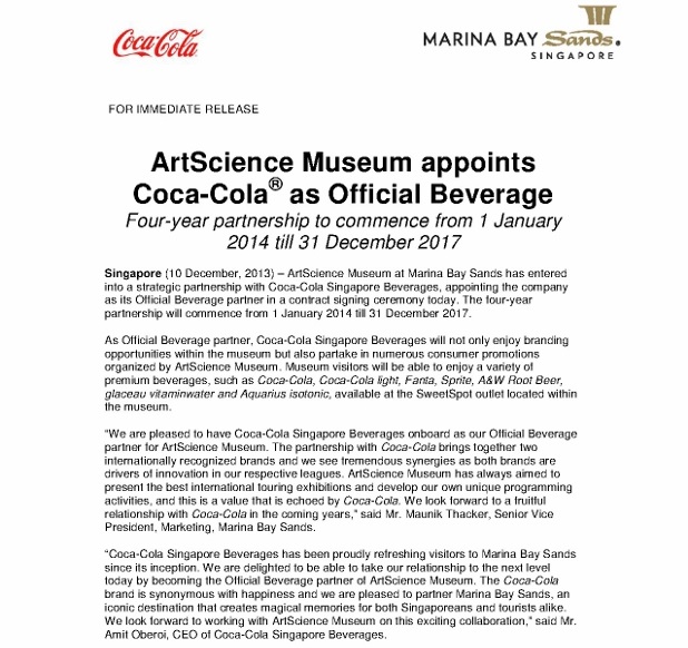 ArtScience Museum appoints Coca Cola Singapore as the official beverage_10 Dec 2013_1 (618x800)