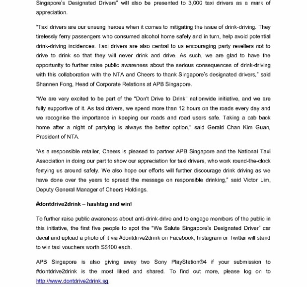 PRESS RELEASE_ASIA PACIFIC BREWERIES SINGAPORE SPEARHEADS INAUGURAL CAMPAIGN TO SALUTE SINGAPORES DESIGNATED DRIVERS_2 (618x800)