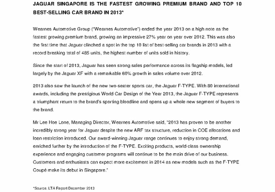 Press Release_Jaguar is Singapore's Fastest Growing Premium Brand in 2013_1 (566x800)