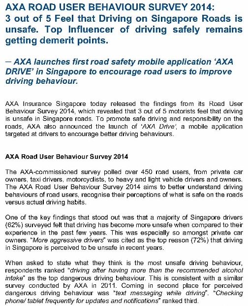 MEDIA RELEASE - AXA Road User Behaviour Survey 2014 and Launch of AXA Drive_1 (724x1024)